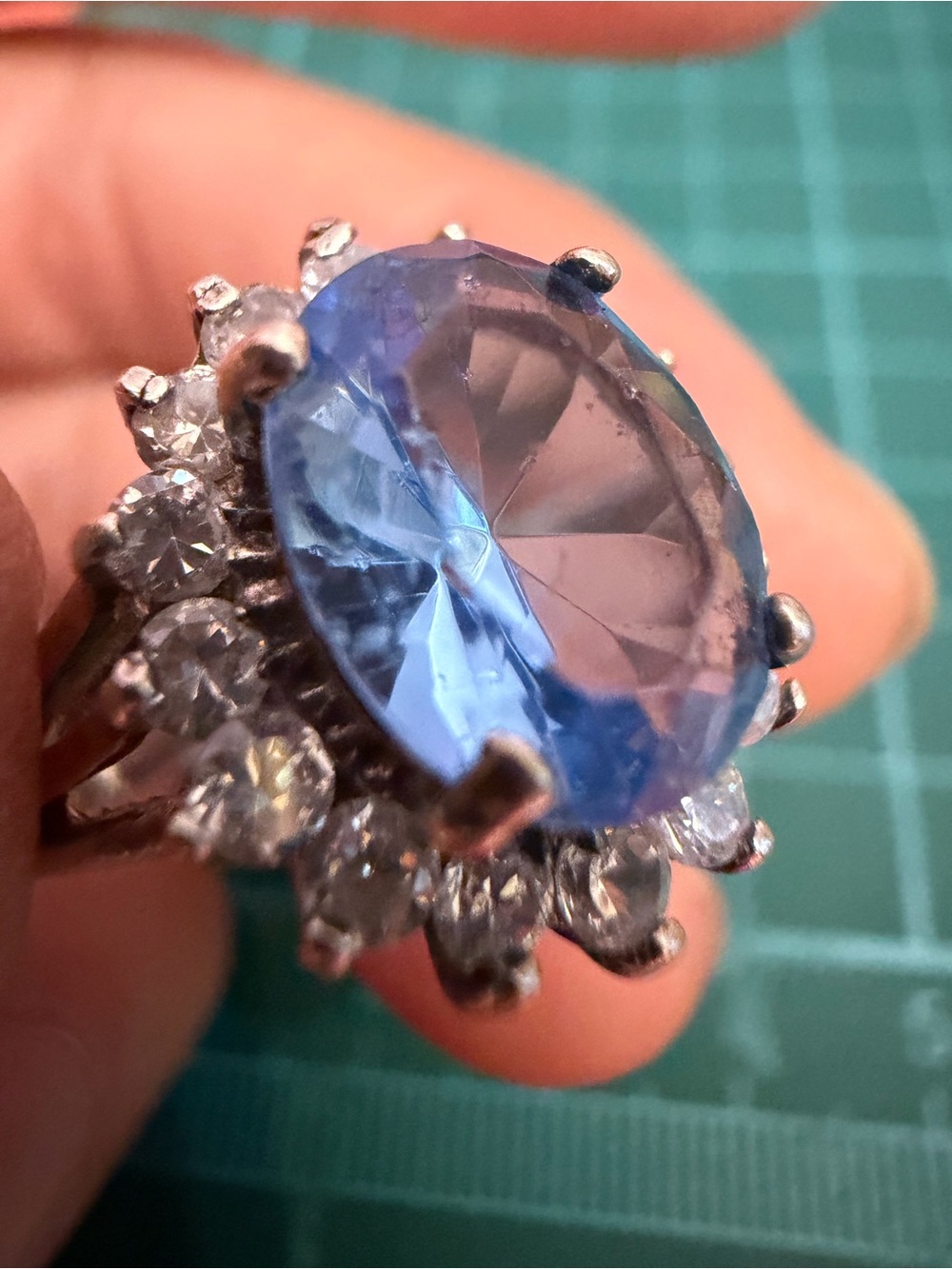 Blue Crystal Halo Statement Ring